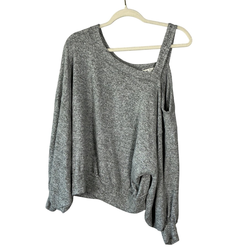 Free People We The Free Grey One Shoulder Cold Shoulder Balloon Sleeve Top S